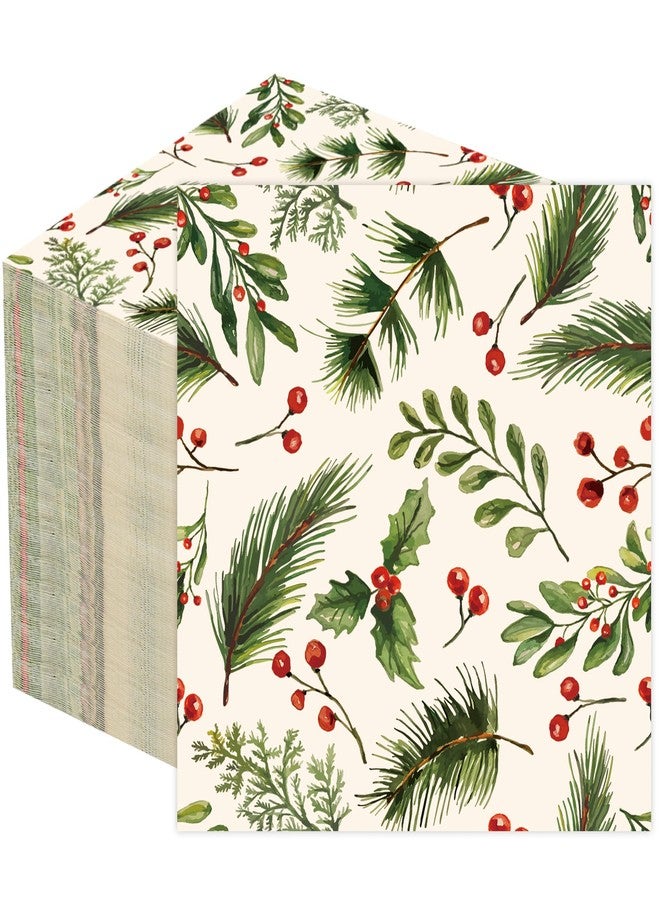 peony man 100PCS Christmas Holly Cocktail Napkins 5" X 5" Holly Berries and Pine Paper Napkins Xmas 3-Ply Disposable Beverage Napkins for Holiday Christmas Events Dining Kitchen Tableware Party Supplies - Image 1